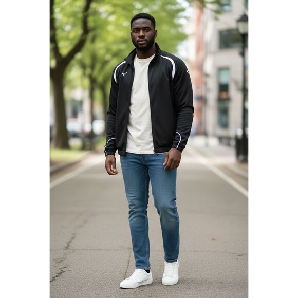 Puma Powercat Women Black Tracking Jacket Size L Mesh Lined Zipper Training - Picture 13 of 13